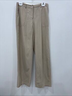 Elie Tahari Beige Linen Blend Wide Leg Pants Size 2 Minimalist Career Casual